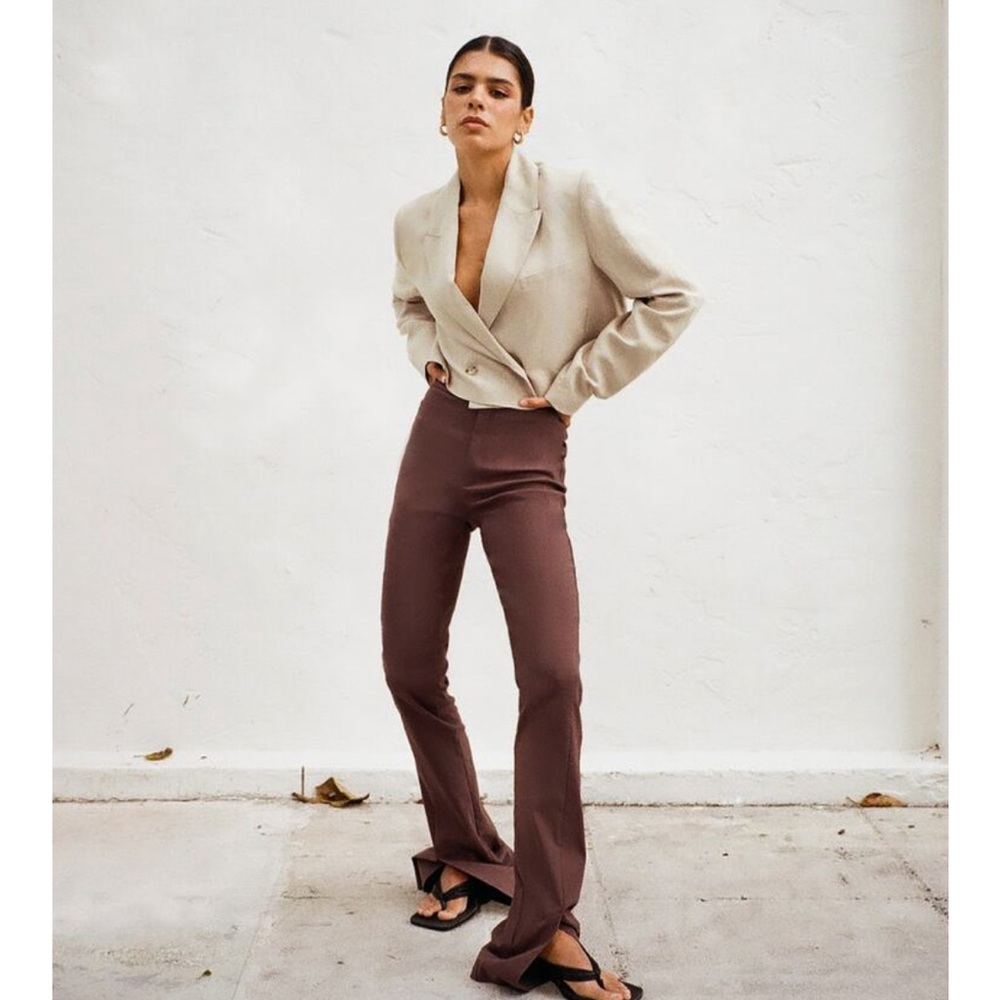 NWOT ZARA FULL LENGTH CHOCILATE BROWN FRONT SLIT PANT LEGGINGS MEDIUM